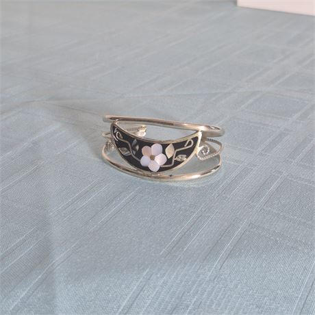 Vtg Alpaca MOP Inlay Bracelet