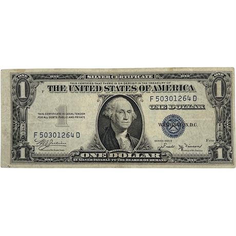 1935 B Off Center Blue Seal One Dollar Silver Certificate Bank Note
