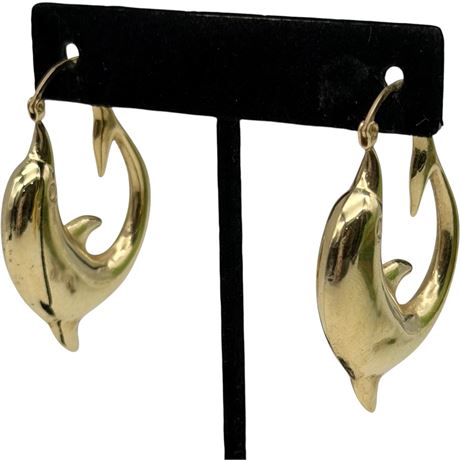 14K Yellow Gold LAC Dolphin Earrings