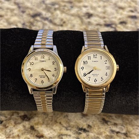 (2) Timex Indiglo WR 30M Two-Toned Wrist Watches
