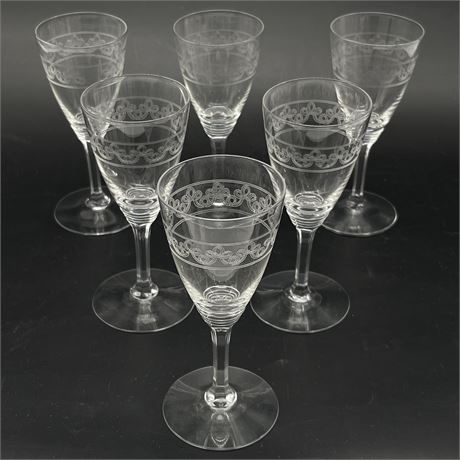 (6) Antique Heisey "Trefoil" Etched Stemware