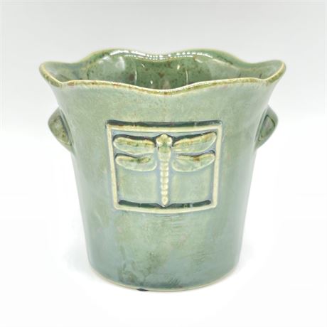 Glazed Pot/Planter with Embossed Dragonfly