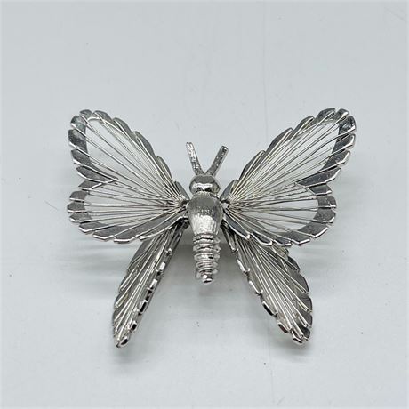 Vintage Monet Silver Tone Butterfly Brooch Pin