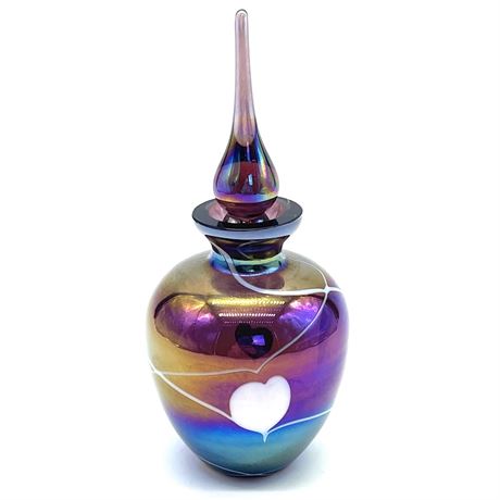 Fenton Hanging Hearts Iridescent Glass Perfume Bottle with Stopper