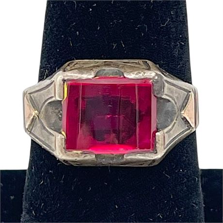 14K White Gold w/ Pink Center Stone Size 7.5 Ring