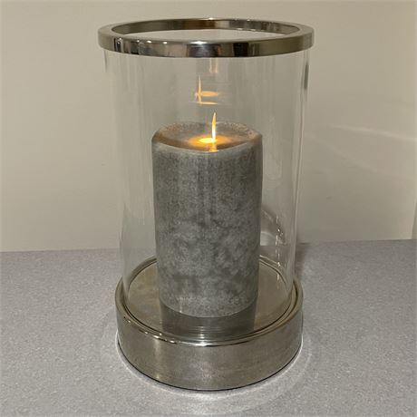 William Sonoma Glass Hurricane with Mirage Flameless Pillar Candle