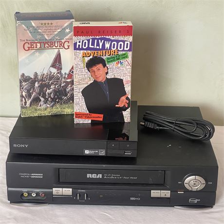 RCA VCR 4-Head AccuSearch Hi-Fi Stereo w/ Sony DVD Player & 2 VHS Tapes