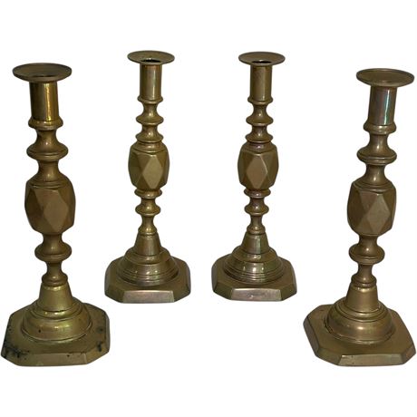 Antique Brass "The Diamond Prince" & "The Queen of Diamonds" Candle Sticks