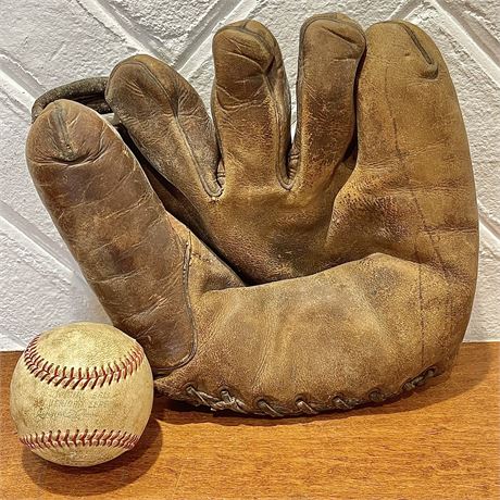 Vintage Nokona Genuine Leather Baseball Glove with Baseball