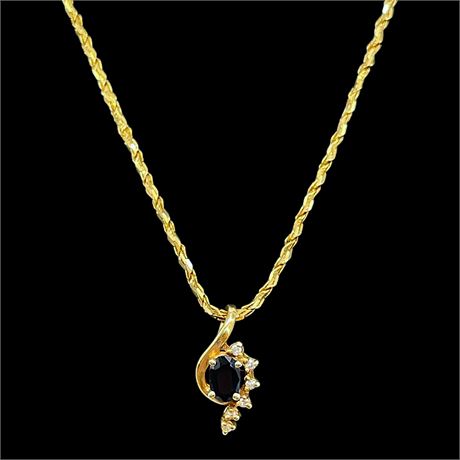 14K Italian Gold Blue Sapphire & Diamond Necklace