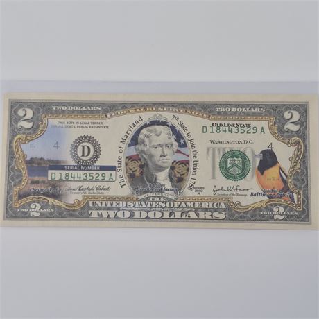 2003 MD Colorized $2 Bill UNCIRCULATED
