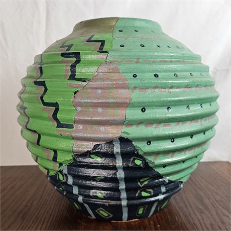 Large Hand-Painted, Abstract Multi-Colored Decorative Vase