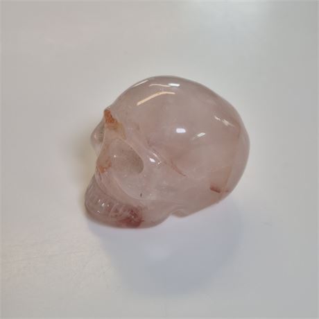 Hand‑Carved Rose Quartz Crystal Skull – Natural Pink Quartz Carving