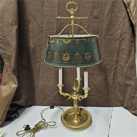 Neoclassical Brass Bouillotte Table Lamp w/ Tole Shade