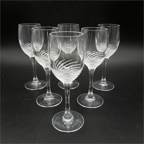 (6) Cristal D'Arques Etched Swirl Glass Durand Spirale Mate Small Wine Glasses