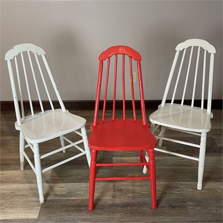 Old Painted Red and White Side Chairs