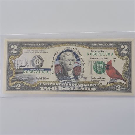2003 OH Colorized $2 Bill UNCIRCULATED