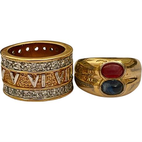 18K GE Yellow Gold & Diamond Ring with 14K GE Yellow Gold & Stones Ring
