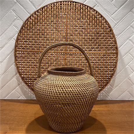 Wicker Wall Hanging and Urn Styled Baskets