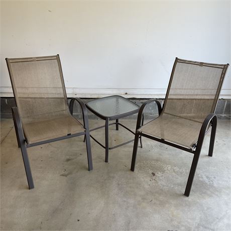 Set of Patio Sling Chairs with Small Center Table