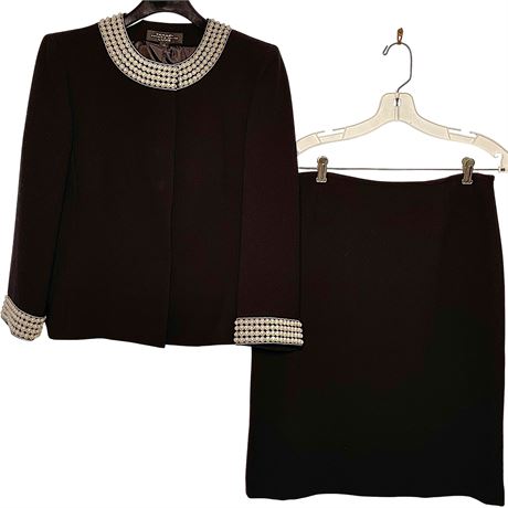 Vtg Tahari Arthur S. Levine Luxe Size 6 Beaded Button-up Blazer & Skirt