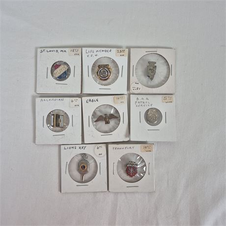 Vtg Pin & Badge Lot -VFW Life Member, Lions Club, St. Louis & Frankfurt + More