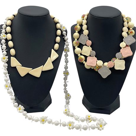Vtg Plastic Beaded Statement Necklaces