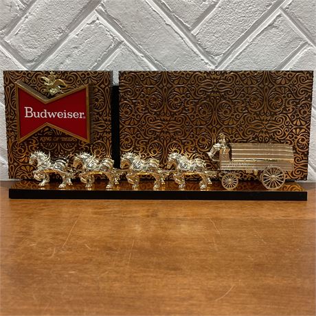 Vtg Budweiser 3D Horse-Drawn Wagon Backbar Beer Sign by RSK Anheuser-Busch Inc.