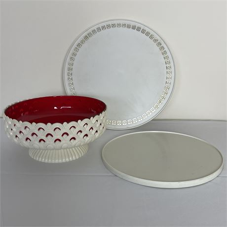 Pair of Vintage Lazy Suzan Plastic Trays & Regaline Bowl w/ Melamine Insert