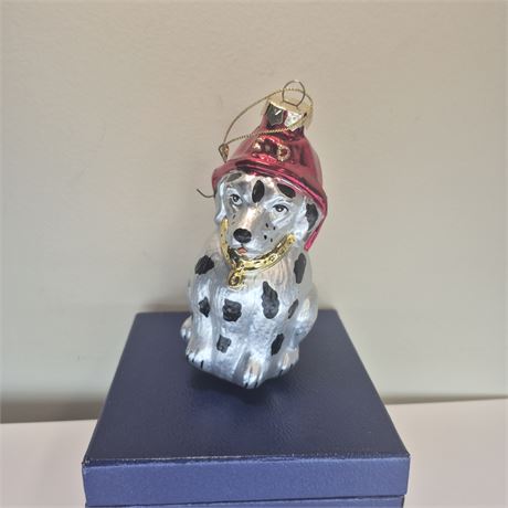 Blown Glass Dalmatian Firehouse Dog Ornament