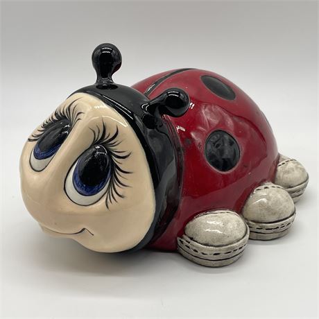1999 Hand Made Glazed Pottery Ladybug Statue
