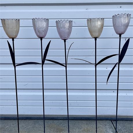 Five Glass Tulip Garden Stakes