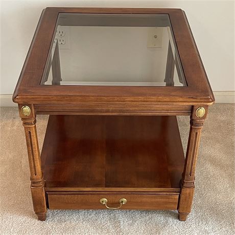 2-Tier Glass Top End Table with Drawer