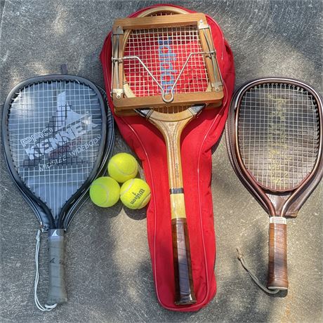 Tennis Racquets w/ Covers by Dunlop, Pro Kennex & Ektelon Magnum w/ Tennis Balls