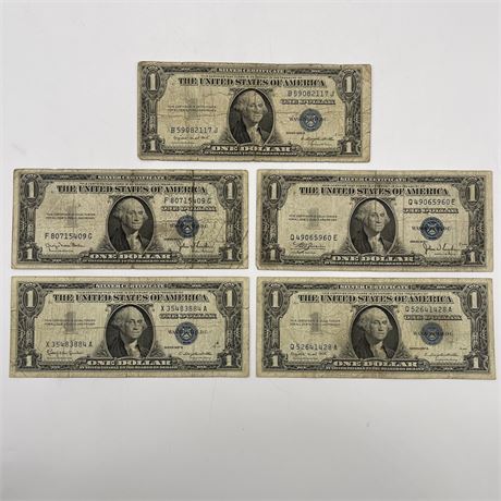 1935 C/D/G & 1957 A/C Blue Seal One Dollar Silver Certificate Bank Notes