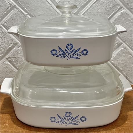 Vtg Corning Ware "Blue Cornflower" Lidded Casserole Dishes