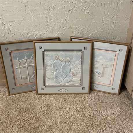 Set of 3 Framed Hand Casted 3-D paper Wall Art