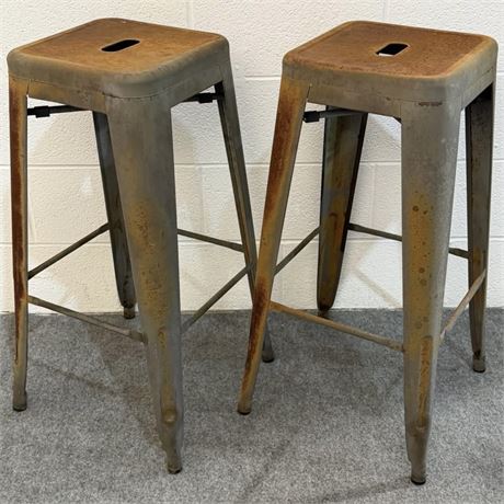 Pair of Vintage Iron Industrial Bar Stools