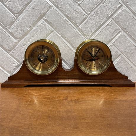Bulova Clock & Rain Gauge in Double Wood Mantle Cradle