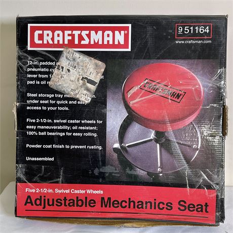 NIB Craftsman Adjustable Rolling Mechanics Seat