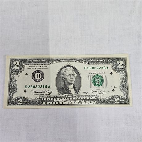 Very Rare 1976 2-Digit Serial Number $2 Dollar Bill