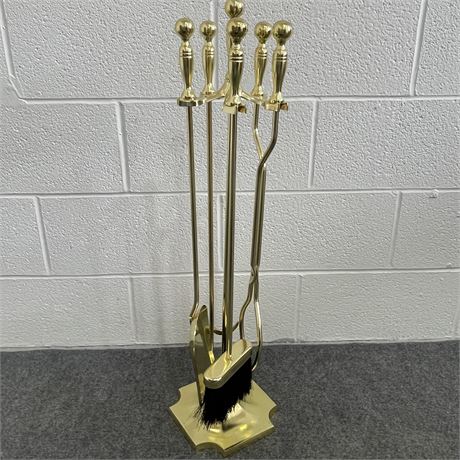 Vintage Brass Fireplace Tools with Stand