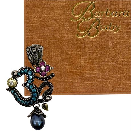 Barbara Bixy 925 / 18K Gold & Pearl Om Symbol Enhancer Pendant w/ Gemstones