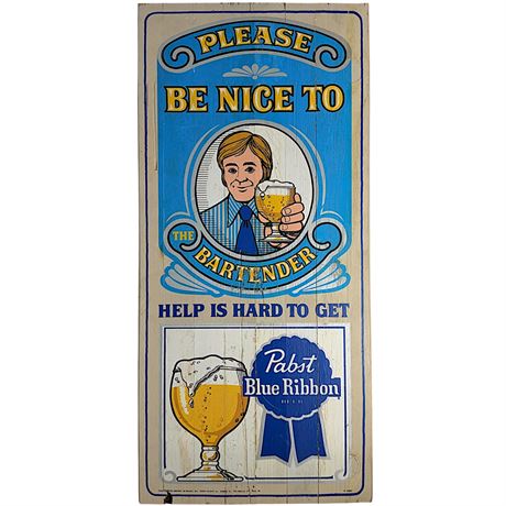 Vtg Pabst Blue Ribbon Wooden Beer Sign