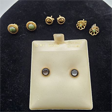 14K Yellow Gold Post Earrings-4 Pairs