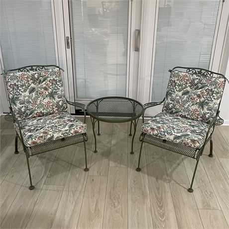 3 Piece Wrought Iron Patio Set with Printed Cushions