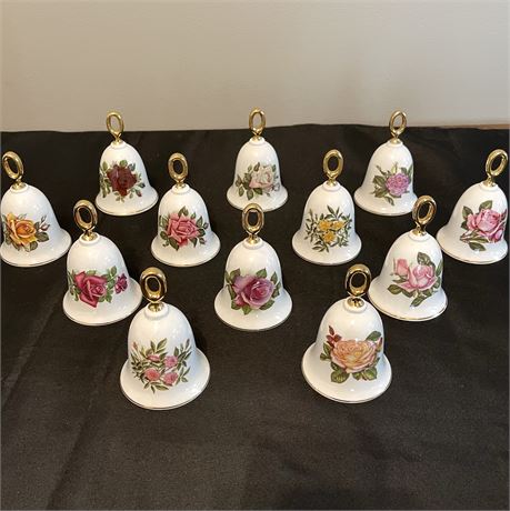 12 of 12 Limited Edition Danbury Mint "American Rose Bell Collection"