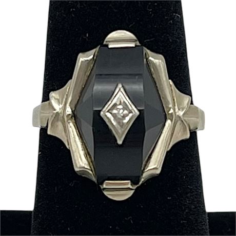 10K White Gold Black Onyx Size 6.25 Ring