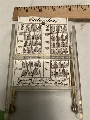 Calendar is a promotional item from "Jones, McDuffee & Stratton Co. Crockery, Ch