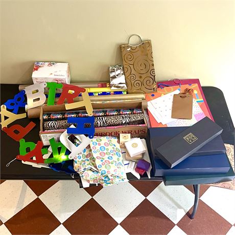 Giftwrap Lot with Paper, Boxes, Bags and Bowmaker